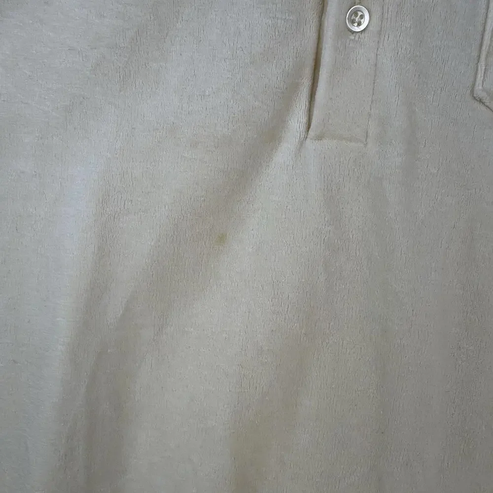 60-70s Vtg Van Heuson Wimbledon Velour Mens L Long Sleeve Polo Shirt Cream *Read